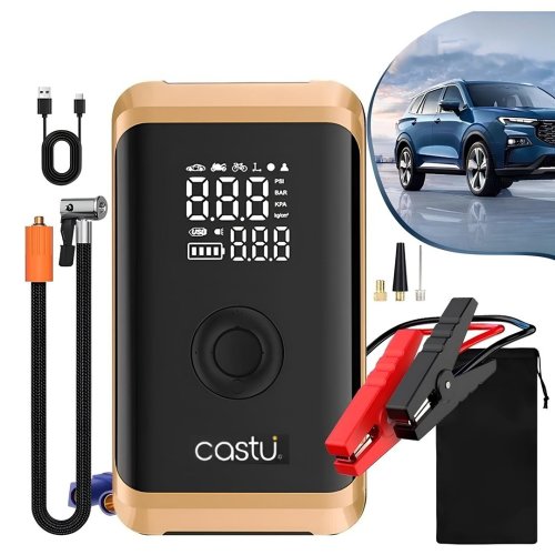 Castu CS71 Plus 12000mAh Akü Takviye Cihazı 4 ü 1 Arada Jump Starter Kompresör Powerbank 150 PSI