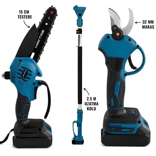 HAKTAŞ HKT-425 Profesyonel 32 mm Makaslı 15 cm Testereli 2.5 m Uzatma Kollu Budama Seti