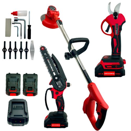 Haktaş HKT1065 Kırmızı 3lü Bahçe Seti Çift Akülü - Şarjlı Tırpan + 15cm Testere + 30mm Budama Makası