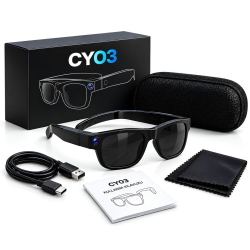 CY03 Akıllı Kameralı Gözlük 8 MP 1080P Video Kayıt Bluetooth WiFi AI Çeviri Destekli