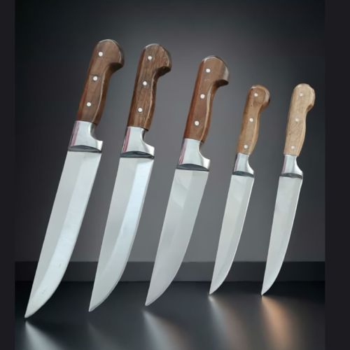 Premium PH024 Ahşap Saplı Paslanmaz Çelik 5 li Kasap Ve Mutfak Bıçağı Seti