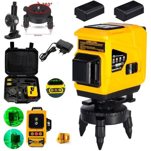 Prohummer PH187 Akülü 4d 12 Köşe 360 Derece Otomatik Hizalamalı Lazer Terazi Metre (Sarı)