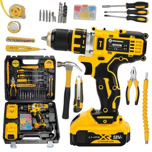 Prohummer PH097 Çelik Gövde Full Set 58vf Çİft Akülü Vidalama Matkap (Sarı)