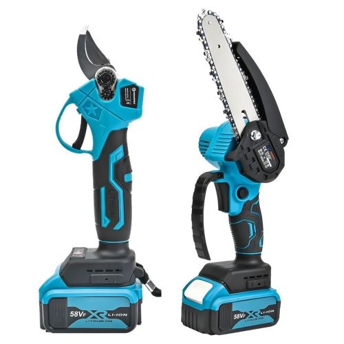 Prohummer PH101 2Li Set 58 Vf 5 Ah Çift Akülü Çelik Şanzıman Şarjlı Dal Budama ve Testeresi (Mavi)