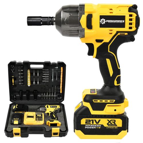 Prohummer PH233 Kömürsüz Motor 800 Nm Torklu Şarjlı Somun Sıkma Bijon Sökme Seti Sarı