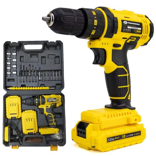 Prohummer PH249 Akülü Plastik Mandren Darbesiz 58vf Vidalama Matkap Seti (Sarı) 5p