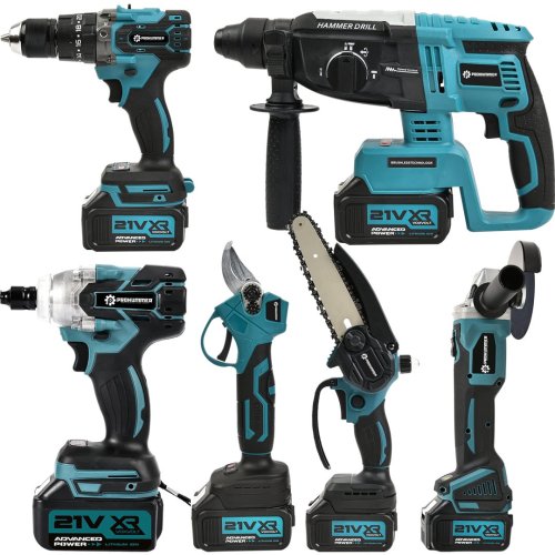 Prohummer PH253 Profesyonel Akülü Süper 6lı Set Makina 88vf 3ah 125mm Avuç Taşlama, Sds Plus Kırıcı Delic, Somun Sıkma Sökme, Vidalama Matkap, Budama Testere, Budama Makası