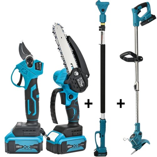 Prohummer PH263 Teleskopik 4lü Bahçe Set Dal Budama Makası, Dal budama Testeresi, Çim Biçme Makinesi ve 2mt Uzatma Kolu 58Vf (Mavi)