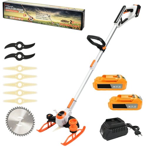 Prohummer PH267 Profesyonel Çift Akülü Kızaklı Ot, Dal, Çim, Çalı, Biçme Tırpan Makinesi (Turuncu) 88Vf
