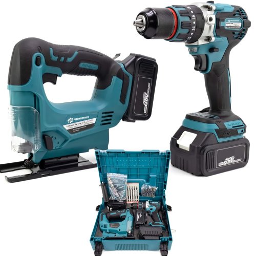 Prohummer PH270 Akülü Kömürsüz Motor 2li Set Ayarlanabilir Dekupaj Testere ve Çelik Mandren Vidalama Matkap 36V 5ah (Mavi)