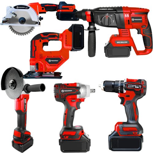 Prohummer PH283 Profesyonel Akülü Kömürsüz Kırmızı 6lı Set Makina 450nm Somun Sökme, Avuç Taşlama, Sds Plus Kırıcı Delici,  Vidalama Matkap, Dekupaj, Daire Testere