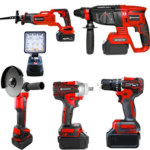 Prohummer PH284 Profesyonel Akülü Kömürsüz Kırmızı 6lı Set Makina Tilki Kuyruğu Testere, 450nm Somun Sökme, Avuç Taşlama, Sds Plus Kırıcı Delici,  Vidalama Matkap, Led Fener