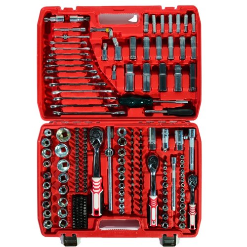 PH306 Profesyonel 216 Parça Usta Lokma Takımı Seti Tamirci Seti Paslanmaz Çelik Krom Kaplama Kırmızı