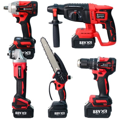 Prohummer PH319 Kırmızı Akülü 5li Set Takımı (350Nm Somun Sökme, Kırıcı Delici, Avuç Taşlama, Vidalama Matkap, 20cm Dal Budama Testeresi)