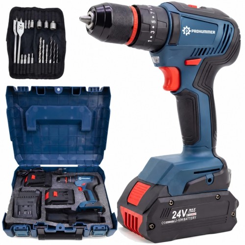 Prohummer PH344 Professional 21V 3Ah Çift Vitesli Metal Mandren Vidalama Matkap Seti