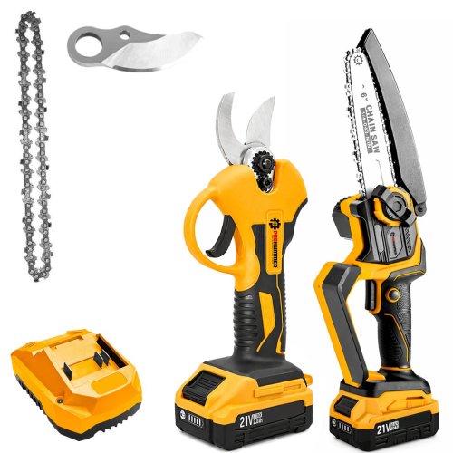 Prohummer PHM008 Yeni Akülü 2li Bahçe Seti Dal Budama Makası 40mm ve Dal Budama Testere 20cm 21V 4A Çift Akülü (Sarı)