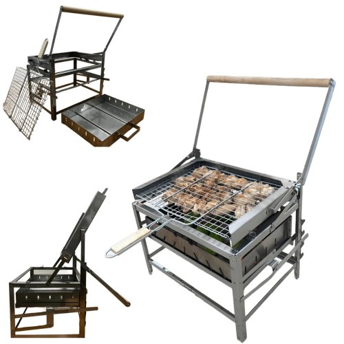 Teknomangal PH302 Hareketli Mangal Paslanmaz Çelik 40x30 cm Izgara Telli