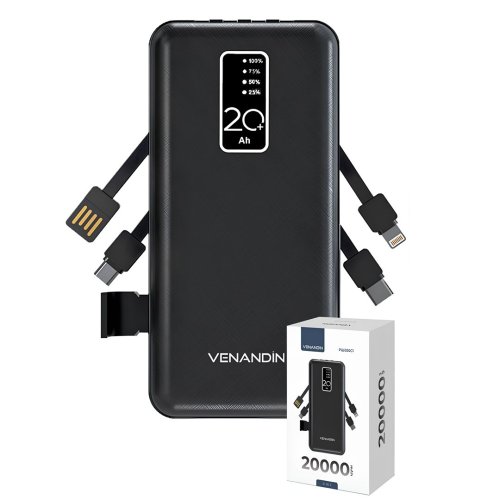 Venandin PWB20C1 20.000 mAh Powerbank 4 ü 1 Arada Entegre Kablolu LED Göstergeli Taşınabilir Şarj Cihazı
